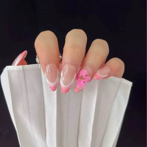 3D Pink Floral Sheer Nails